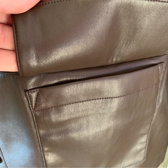 nwt Elie Tahari Faux Leather Jacket Belted Button Down Coat Brown Size Medium - Picture 11 of 16